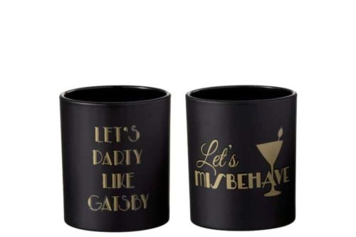 Porta T-Light Gatsby Vetro Opaco Nero/Oro Assortimento Di 2 | Jolipa