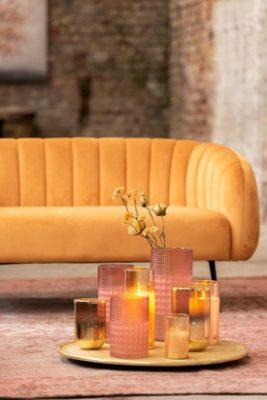 Poltrona Righe Vintage 2 Persone Velluto Betulla Ocra - immagine 5