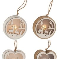 Deco Appendere Inverno Cuore + Cerchio Led Legno Bianco Assortimento Di 4 | Jolipa - immagine 2