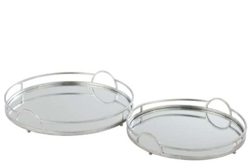 Set 2 Vassoi Rotondi Specchio Ferro Argento