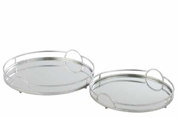 Set 2 Vassoi Rotondi Specchio Ferro Argento