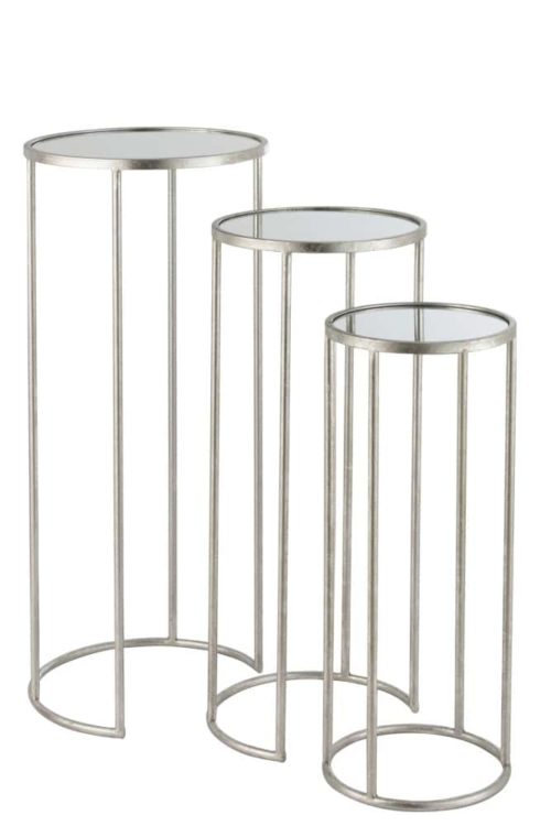 Set 3 Tavolini Leo Specchio Ferro Argento