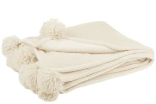 Plaid Pompon Poliestere Crema | Jolipa