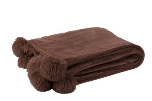 Plaid Pompon Poliestere Marrone | Jolipa