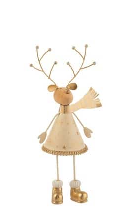 Renna Natale Metallo Beige/Oro Large | Jolipa