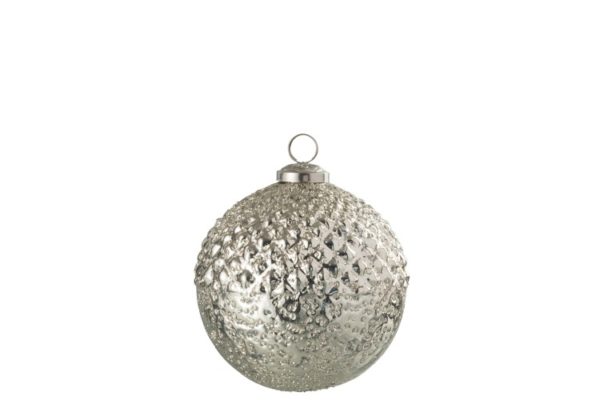 Palla Di Natale Rilievo Vetro Argento Small | Jolipa