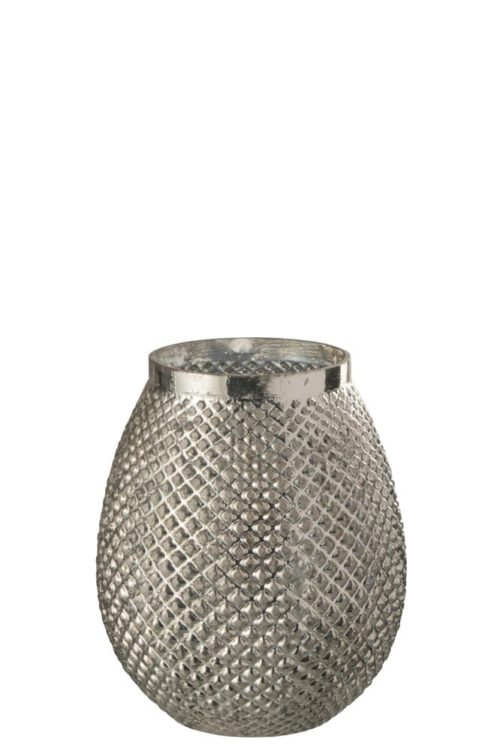 Porta Tea-Light Uovo Rilievo Vetro Argento | Jolipa