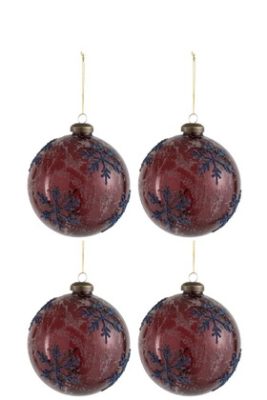 Scatola 4 Palle Di Natale Fiocco Di Neve Vetro Blu/Rosso Medium | Jolipa