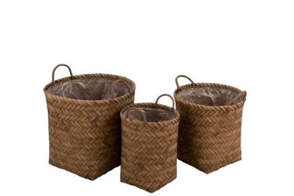 Set 3 Cesti Intrecciati Zigzag Bambu/Plastica Marrone | Jolipa