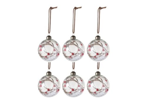 Scatola 6 Palle Di Natale Bacche Vetro Trasparente/Rosso Small | Jolipa
