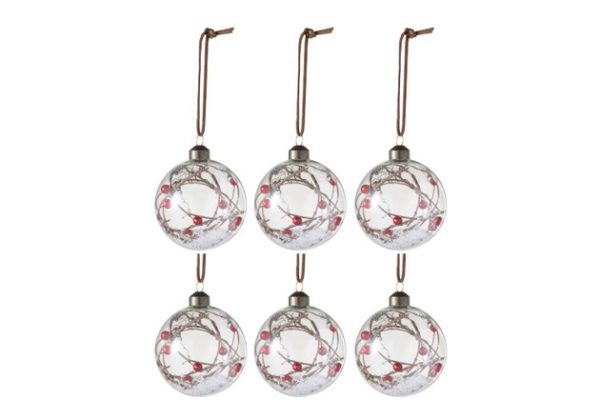 Scatola 6 Palle Di Natale Bacche Vetro Trasparente/Rosso Small | Jolipa