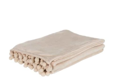 Plaid Mini Ponpon Velluto Beige | Jolipa