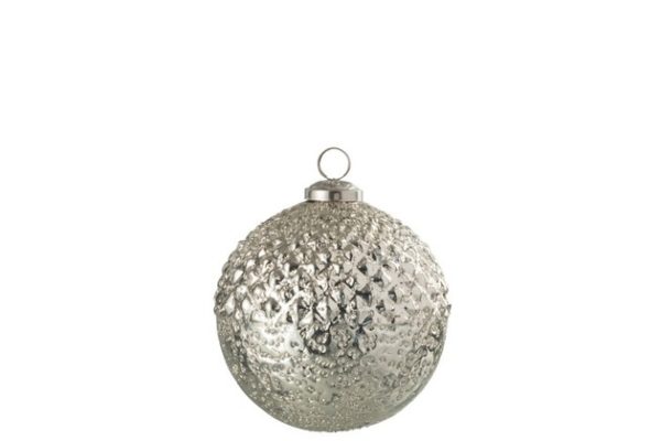 Palla Di Natale Rilievo Vetro Argento Small | Jolipa