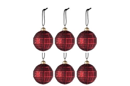 Palla Di Natale Quadretti Vetro Opaco/Paillette Rosso Small | Jolipa