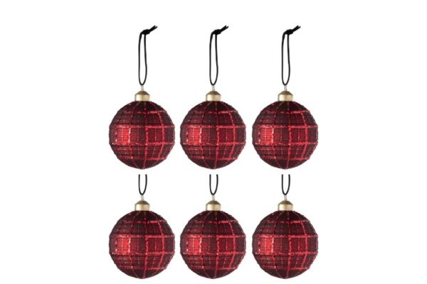 Palla Di Natale Quadretti Vetro Opaco/Paillette Rosso Small | Jolipa