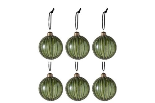 Palla Di Natale Righe Perle Vetro Verde/Oro Small | Jolipa