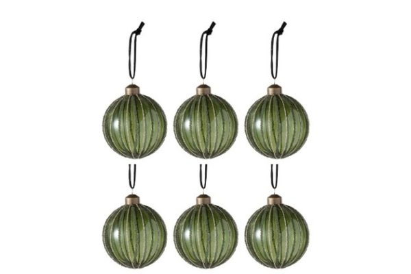 Palla Di Natale Righe Perle Vetro Verde/Oro Small | Jolipa