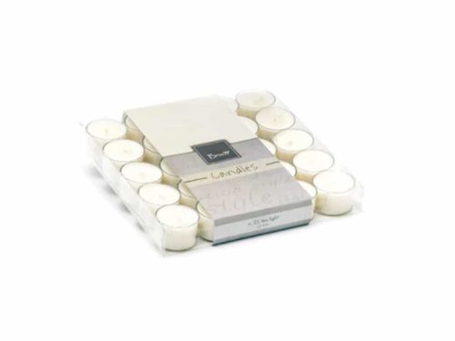 BOX 25PZ CANDELA TEALIGHT MAXI D4 H3 /9h/ BIANCO LATTE-BRUCO