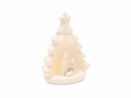 NATIVITA' ABETE CERAMICA PURE C/LED D14 H21 BIANCO-BRUCO