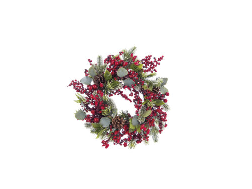 CORONA BACCHE-EUCALIPTUS D40 ROSSO-VERDE-BRUCO