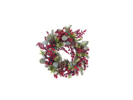 CORONA BACCHE-EUCALIPTUS D40 ROSSO-VERDE-BRUCO