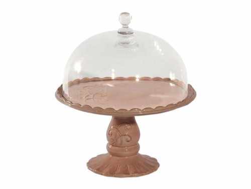 PORTA TORTA PICC. H 24 cm. c/campana “Volute” – ROSA CIPOLLA