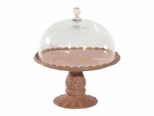 PORTA TORTA PICC. H 24 cm. c/campana "Volute" - ROSA CIPOLLA