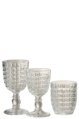 Set da 6 Bicchiere Piede Motivo Rilievo Vetro Trasparente Large (8.5x8.5x17cm) - immagine 2