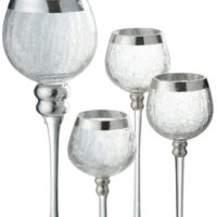 Portacandele Palla + Piede Screpolato Vetro Trasparente/Argento S Or (9.5x9.5x20cm) - immagine 2