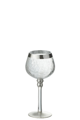 Portacandele Palla + Piede Screpolato Vetro Trasparente/Argento S Or (9.5×9.5x20cm)