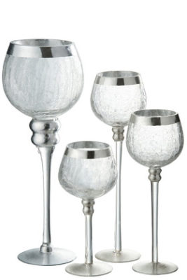Portacandele Palla + Piede Screpolato Vetro Trasparente/Argento M Or (9.5x9.5x25cm) - immagine 2
