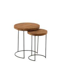 Set 2 Tavolini Rotondi Teak Legno Naturale - Jolipa