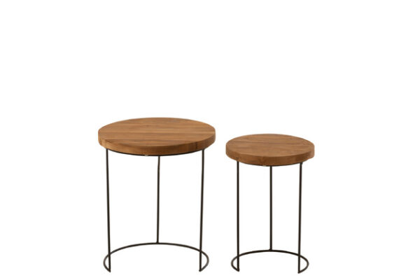 Set 2 Tavolini Rotondi Teak Legno Naturale - Jolipa - immagine 2