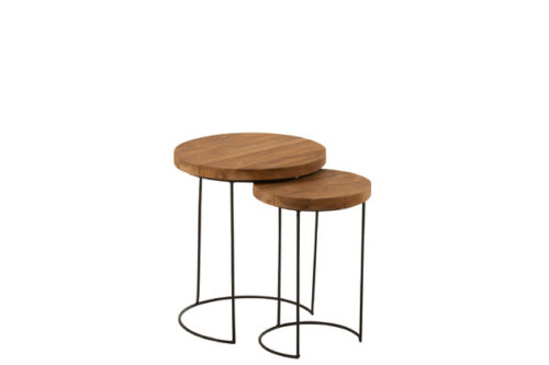 Set 2 Tavolini Rotondi Teak Legno Naturale – Jolipa