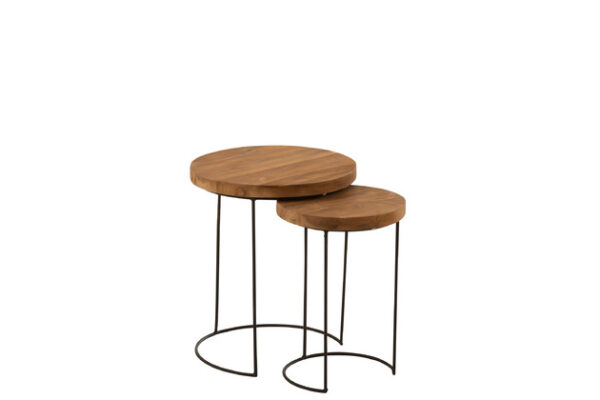 Set 2 Tavolini Rotondi Teak Legno Naturale - Jolipa