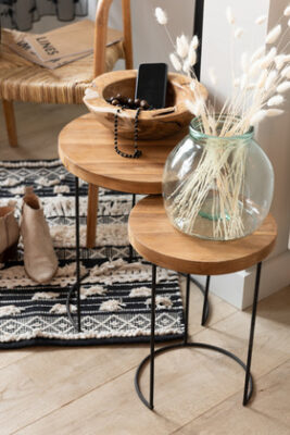 Set 2 Tavolini Rotondi Teak Legno Naturale - Jolipa - immagine 3