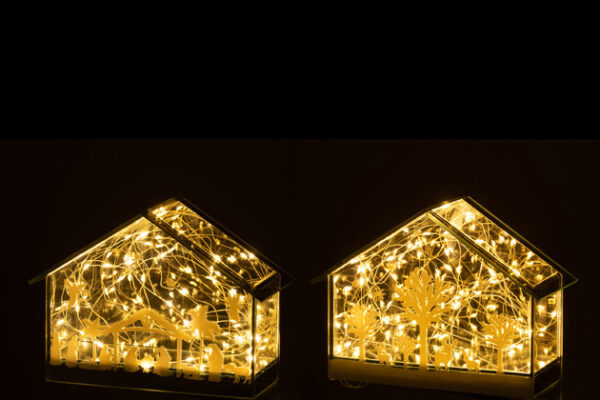 Decorazione Led Casa Alberi + Animali Vetro Oro Assortimento Di 2 - Jolipa - immagine 3