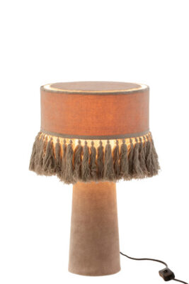 Lampada Da Tavolo Eve Rotonda Velluto Cotone Beige - Jolipa - immagine 2