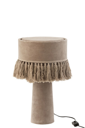 Lampada Da Tavolo Eve Rotonda Velluto Cotone Beige – Jolipa