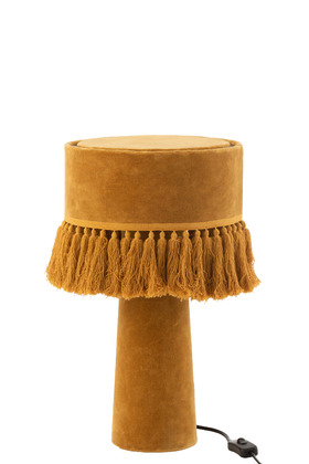 Lampada Da Tavolo Eve Rotonda Velluto Cotone Ocra – Jolipa