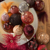 Scatola 4 Pallina Di Natale Fiori Velluto Vetro Burgundy Large - Jolipa - immagine 2