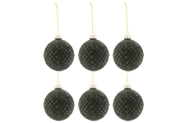 Scatola 6 Palline Di Natale Motivo Velluto Vetro Verde Scuro Small - Jolipa