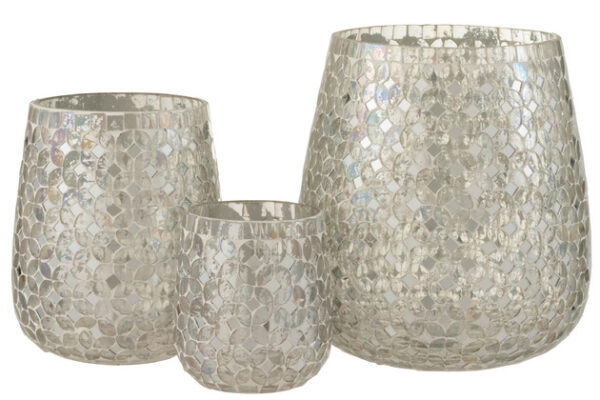 Porta T-Light Mosaico Vetro Argento Large - Jolipa - immagine 2