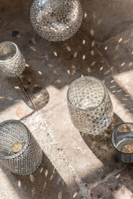 Porta T-Light Mosaico Vetro Argento Large - Jolipa - immagine 3