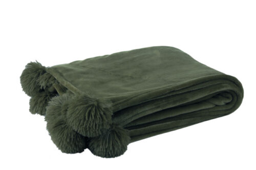 Plaid Pompon Poliestere Verde Scuro – Jolipa