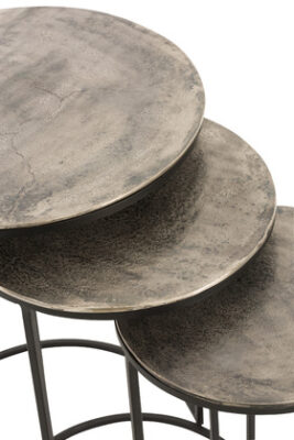 Set 3 Tavolini Rotondo Alluminio Nero/Grigio - Jolipa - immagine 3