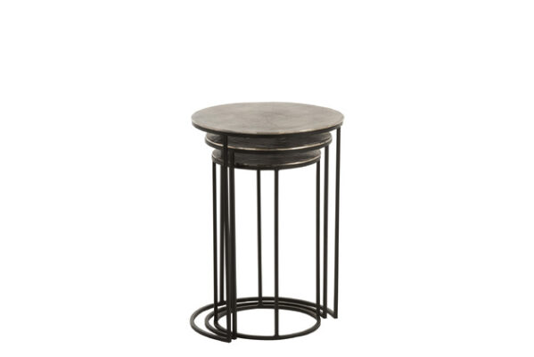 Set 3 Tavolini Rotondo Alluminio Nero/Grigio - Jolipa - immagine 2