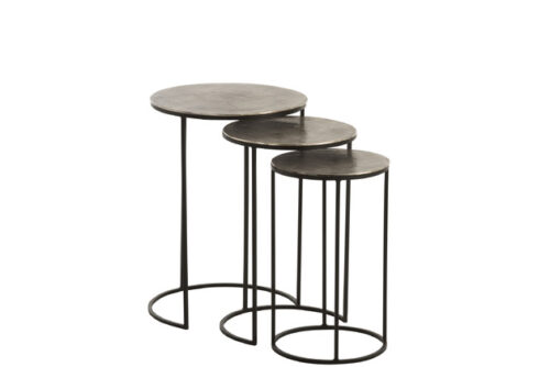 Set 3 Tavolini Rotondo Alluminio Nero/Grigio – Jolipa