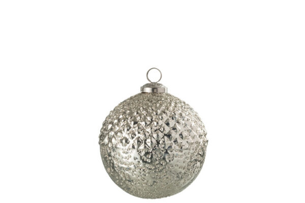 Palla Di Natale Rilievo Vetro Argento Small - Jolipa