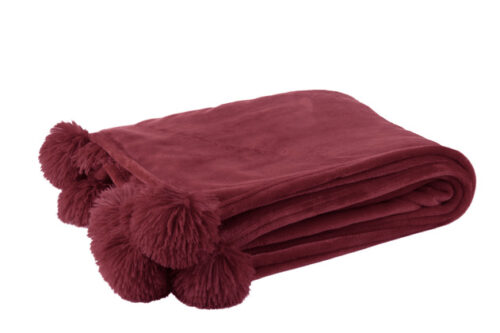 Plaid Pompon Poliestere Bordo – Jolipa